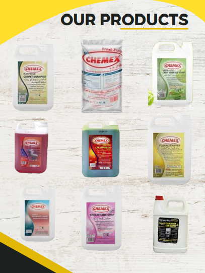 Chemex chemical products — shampoos, degreasers, solvents