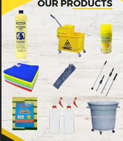 Cleaning supplies — microfiber cloths, sponges, spray bottles