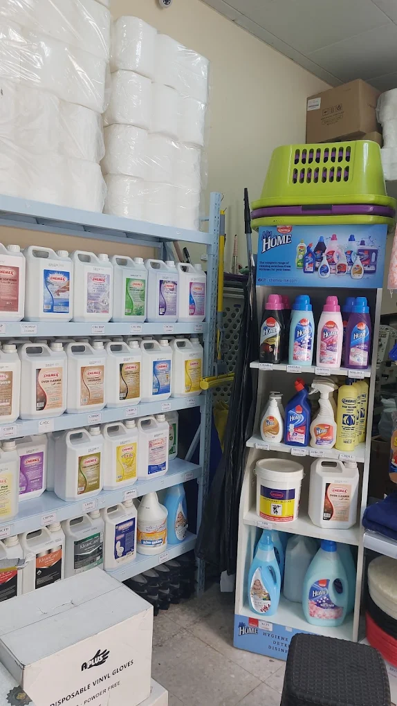 Chemex and cleaning chemical products on shelves at V Care store